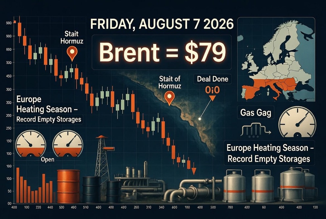 Oil and Gas News — Friday, August 07, 2026: Deal in the Strait of Hormuz Sinks Oil, Brent at $79, Europe Enters Heating Season with Record-Low Storage