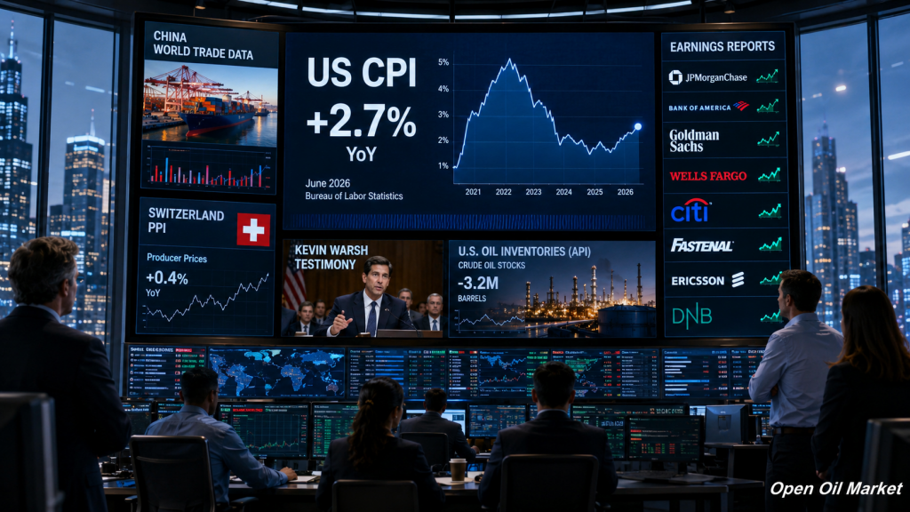Global Markets on July 14, 2026 — U.S. CPI, China's Statistics, API Oil Stocks, and Reports from JPMorgan, Bank of America, Goldman Sachs, Wells Fargo, and Citigroup