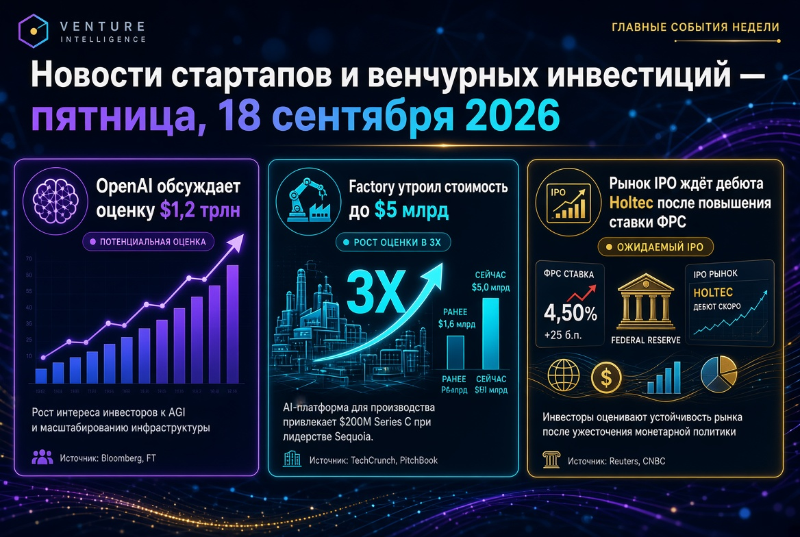 Startup and Venture Capital News — Friday, September 18, 2026: OpenAI Discusses Valuation of $1.2 Trillion, Factory Triples Valuation to $5 Billion, IPO Market Awaits Holtec's Debut After Fed Rate Hike