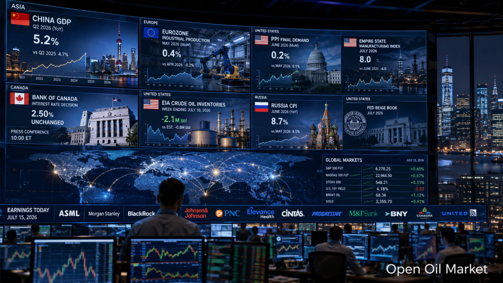 Global Markets on July 15, 2026: China GDP, U.S. PPI, Bank of Canada, EIA Oil Inventories, and Reports from ASML, Morgan Stanley, and BlackRock