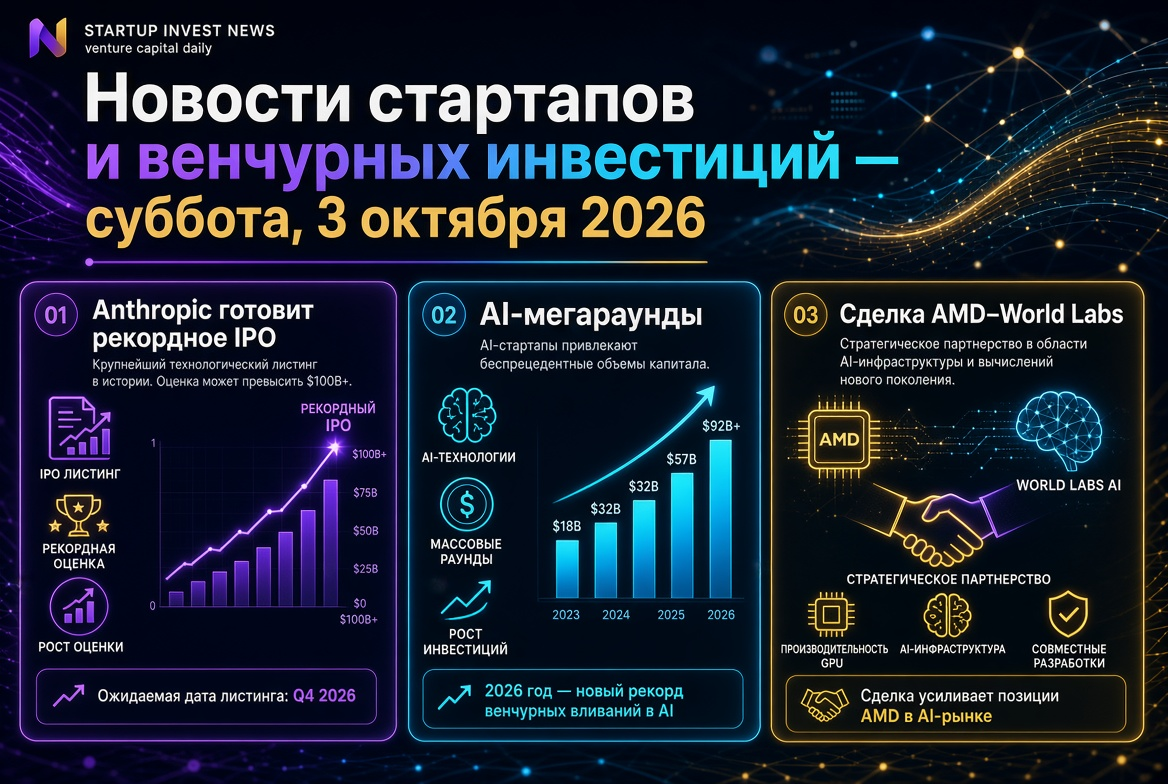 Startup and Venture Investment News — Saturday, October 3, 2026: Anthropic Readies Record IPO, AI Megaraise Rounds, and the AMD-World Labs Deal