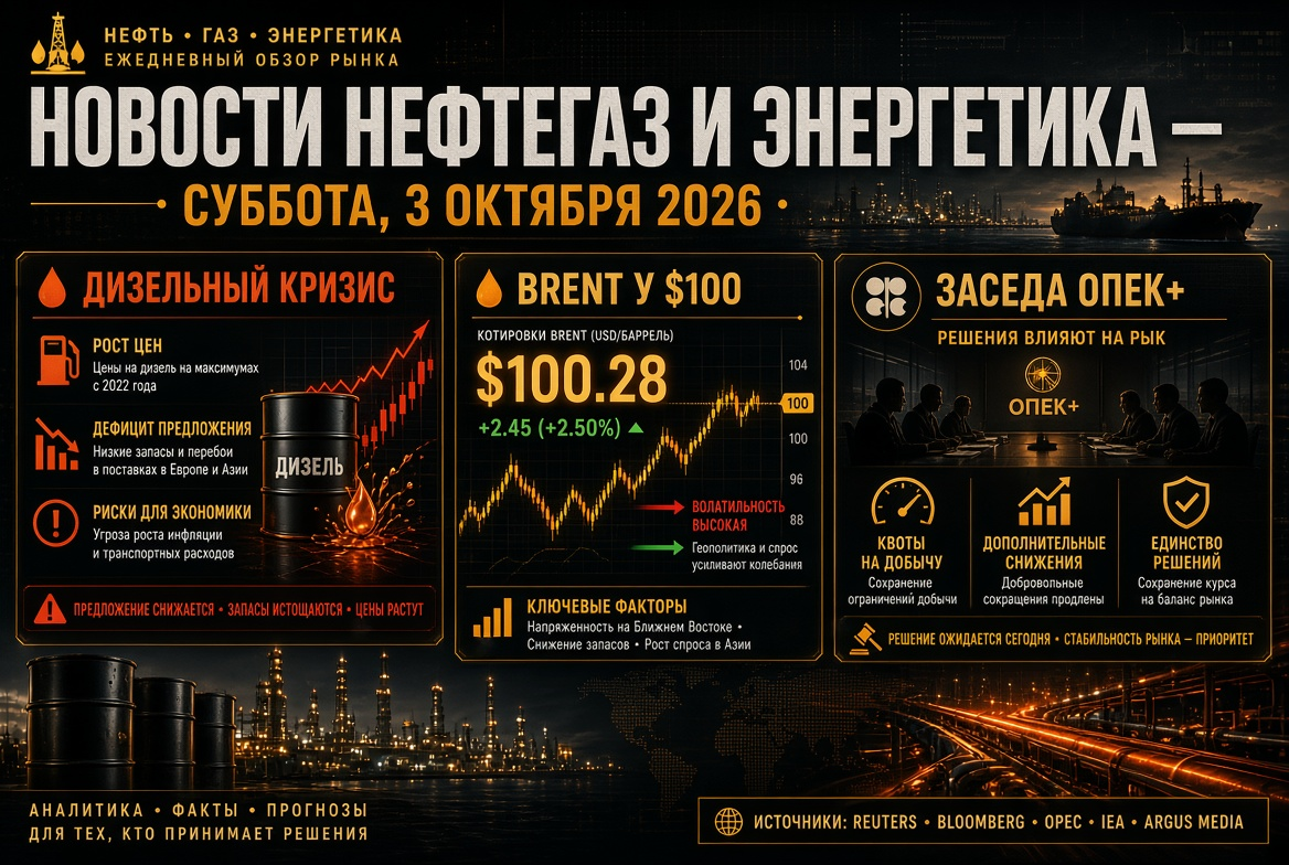 Oil and Gas News - Saturday, October 3, 2026: Diesel Crisis, Brent at $100, and OPEC+ Meeting