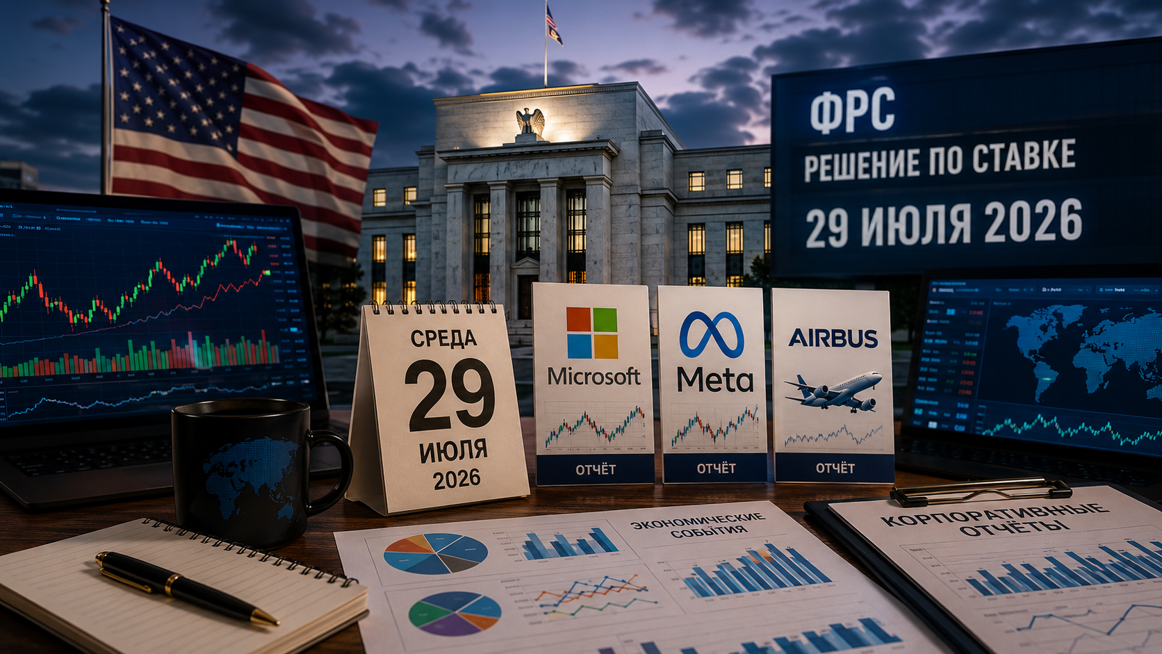 Economic Events and Corporate Reports: Wednesday, July 29, 2026 — Fed's Rate Decision, Reports from Microsoft, Meta, and Airbus
