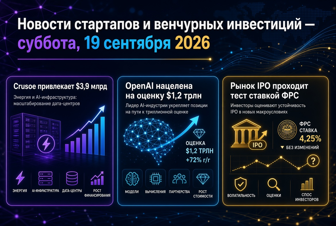 Startup and Venture Capital News — Saturday, September 19, 2026: Crusoe Raises $3.9 Billion, OpenAI Targets $1.2 Trillion Valuation, IPO Market Faces Federal Reserve Rate Test