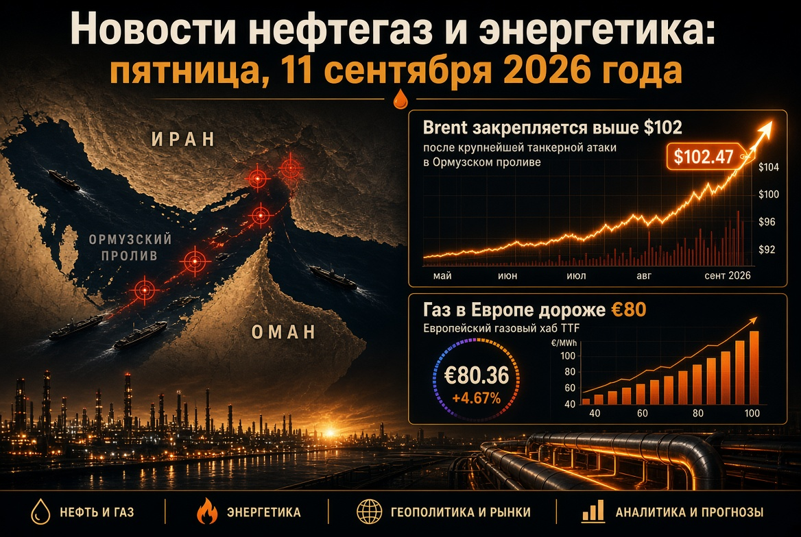 Oil and Gas News: Friday, September 11, 2026 - Brent Secures Above $102 After Largest Tanker Attack in the Strait of Hormuz, Gas in Europe Over €80